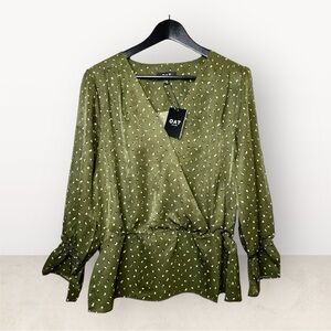 Oat New York | Long Sleeve Dark Olive Green Print Blouse